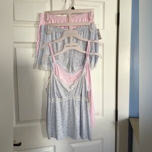 NWT Laura Ashley Floral Blue and Pink 4 Piece Pajama Shirt Sleeveless Set XL